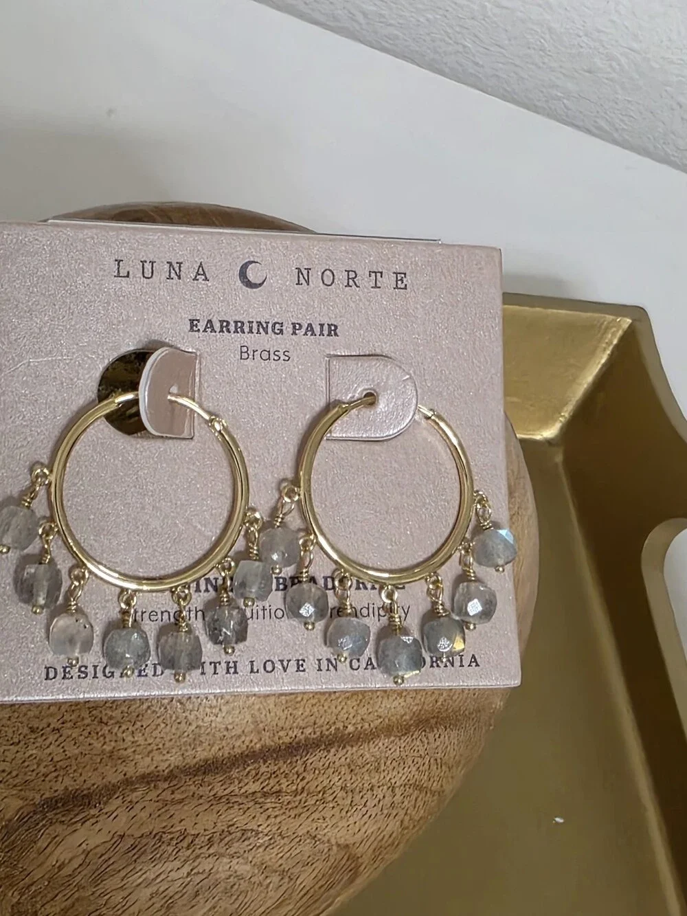 Luna Norte Gold Hoop Earrings with Gray Beads